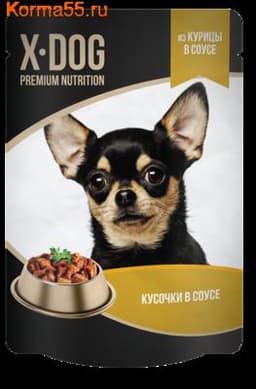 Корм X-Dog из кусочков курицы в соусе