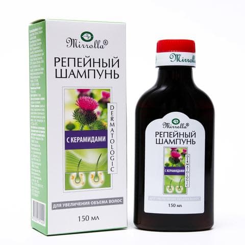 Шампунь Мирролла Репейный с Керамидами для Увеличения Объёма Волос