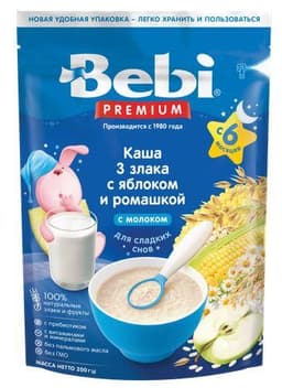 Bebi Каша 3 злака с яблоком и ромашкой, с молоком