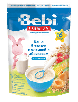 Bebi молочная каша 5 злаков с абрикосом и малиной