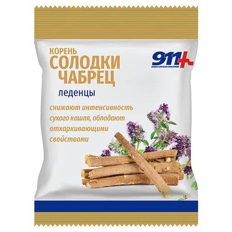 Леденцы 911 Корень солодки, чабрец с витамином С