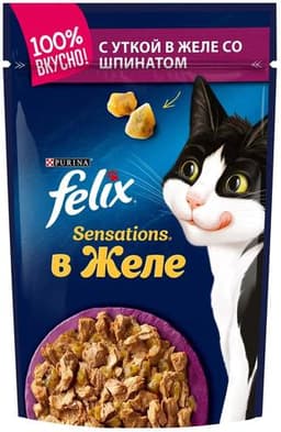 Корм для кошек Felix с уткой в желе со шпинатом