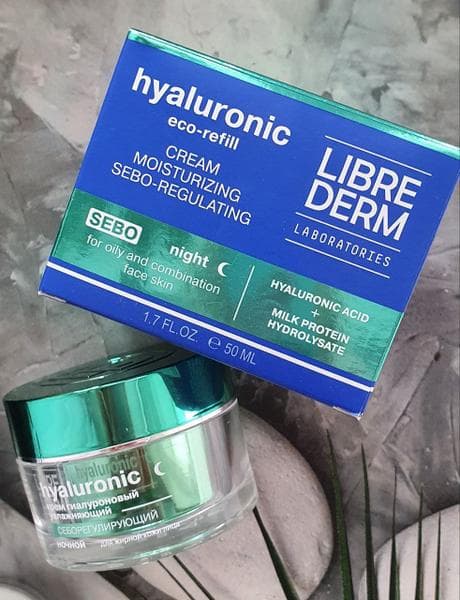 Крем для лица Eco-Refill Гиалуроновый Librederm Себорегулирующий ночной для жирной  кожи 50 мл — фото из отзыва «Отлично увлажняет и корректирует работу сальных желёз»