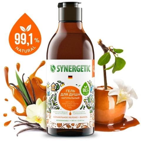 Гель для душа SYNERGETIC Карамельное яблоко и ваниль» натуральный
